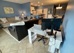 Smart TV, fireplace, DVD player, books