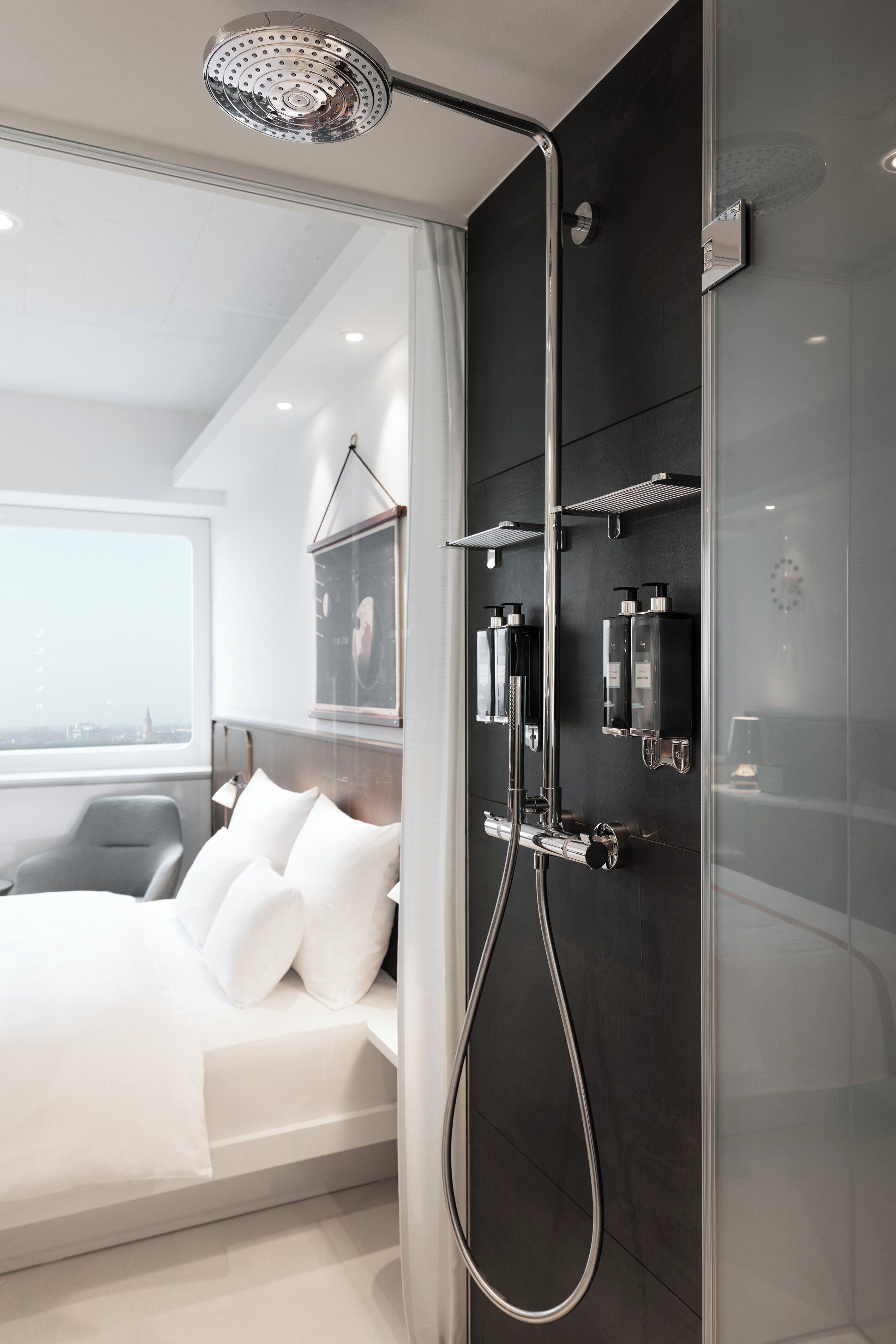 wow room | bathroom | shower, rainfall showerhead, designer toiletries, hair dryer