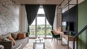 37-inch flat-screen TV with cable channels, streaming services