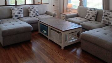 Smart TV, DVD player, books, video library