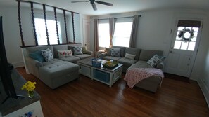 Smart TV, DVD player, books, video library