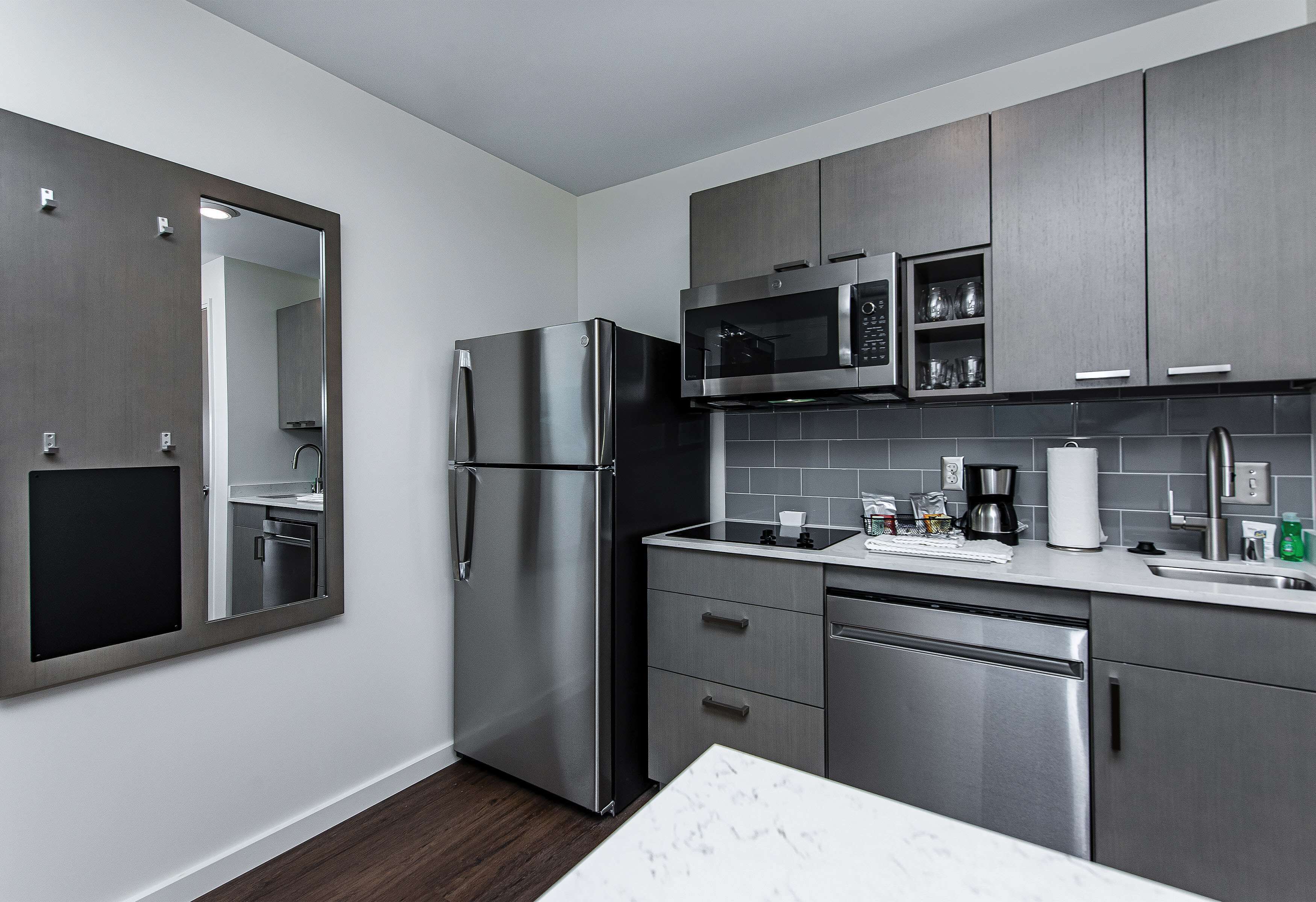 Fridge, microwave, coffee/tea maker