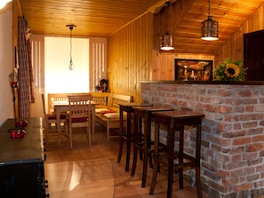 Condo, Terrace (Ahorn) | Private kitchen | Fridge, microwave, oven, stovetop - Ferienwohnungen Koller (Bodenmais)