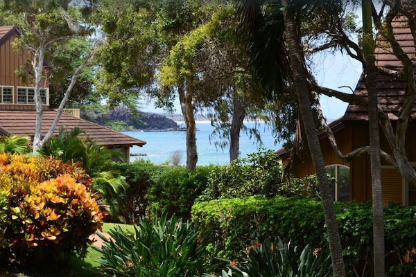 Your view from the lanai.  Just steps from a white sandy beach.