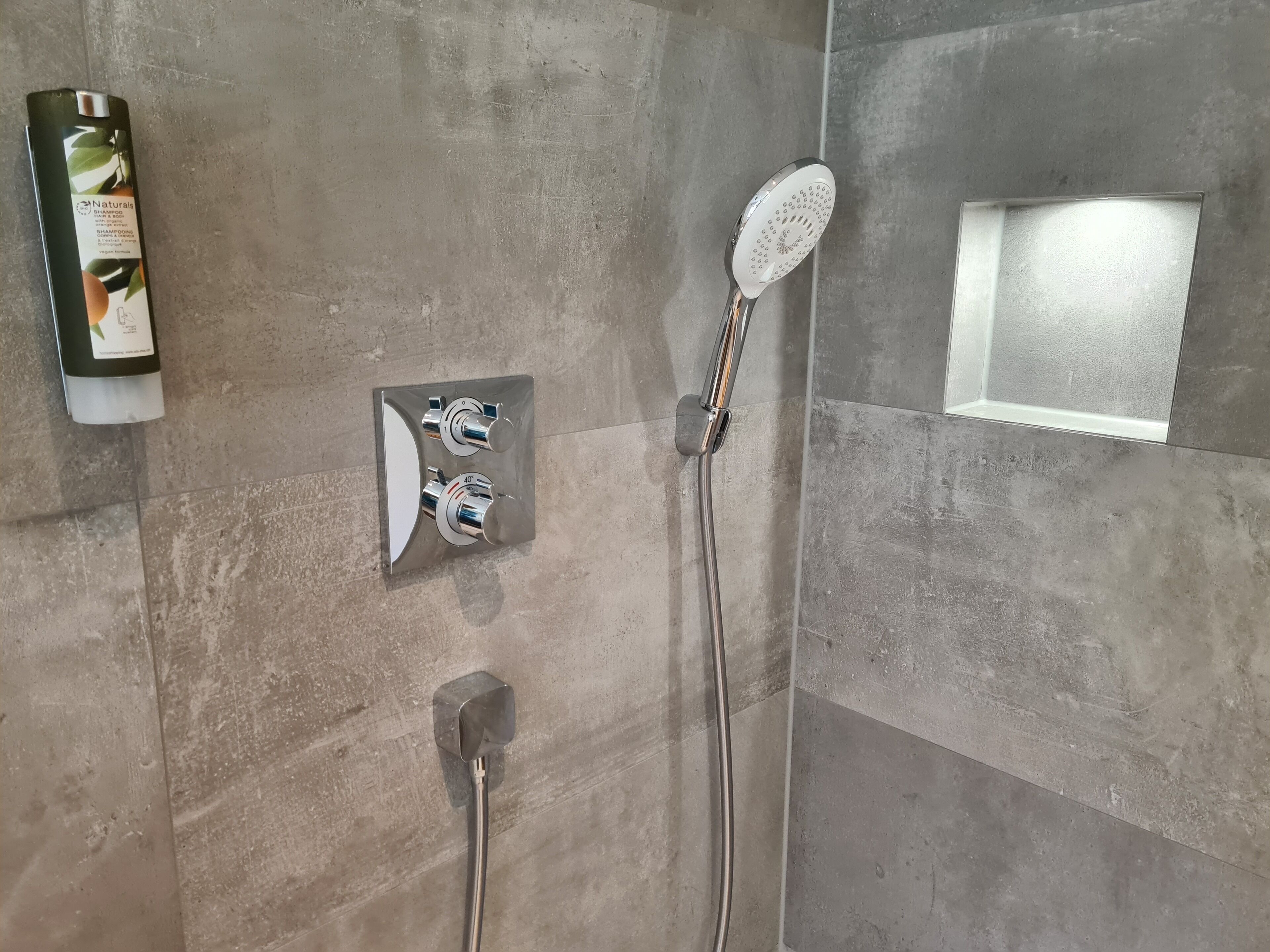 Shower, eco-friendly toiletries, hair dryer, towels