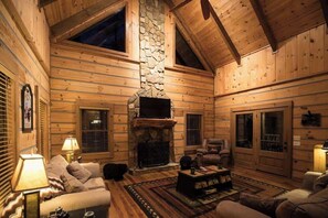 TV, fireplace - Woolly Bugger | 2BR Cabin in Blue Ridge, GA (Blue Ridge)