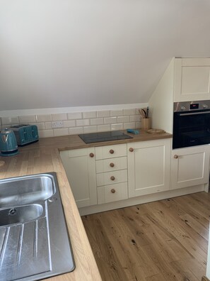 Frigorífico, microondas, horno y placa de cocina