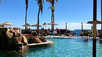 Piscine à débordement, piscine chauffée