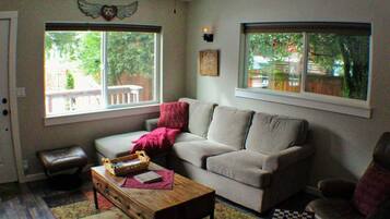 TV, fireplace, DVD player, video library