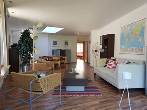 TV, books, music library, stereo