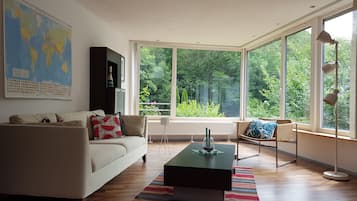 TV, books, music library, stereo
