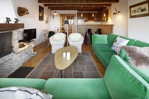 Télévision, cheminée, lecteur de DVD