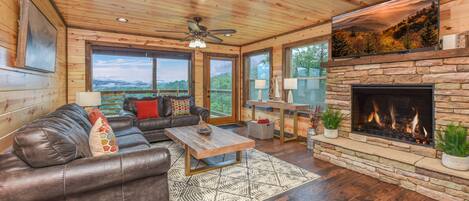 Smart TV, chimenea, videojuegos, reproductor de DVD