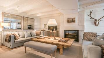 Télévision, cheminée, lecteur de DVD