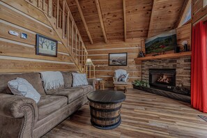 Smart TV, fireplace, video games, stereo