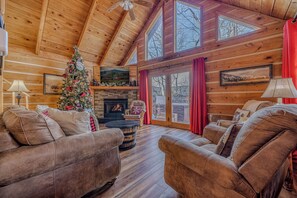 Smart TV, fireplace, video games, stereo