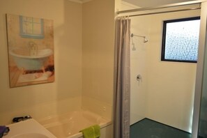 Baignoire, serviettes fournies, papier toilette