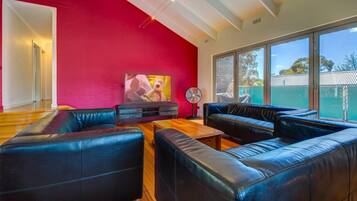 Televisión, reproductor de DVD, libros y videoteca