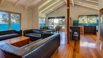 Televisión, reproductor de DVD, libros y videoteca