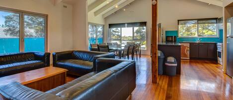 Televisión, reproductor de DVD, libros y videoteca