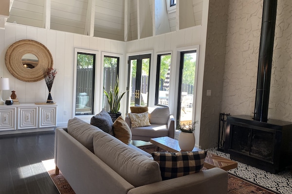 Great room with wood burning fireplace