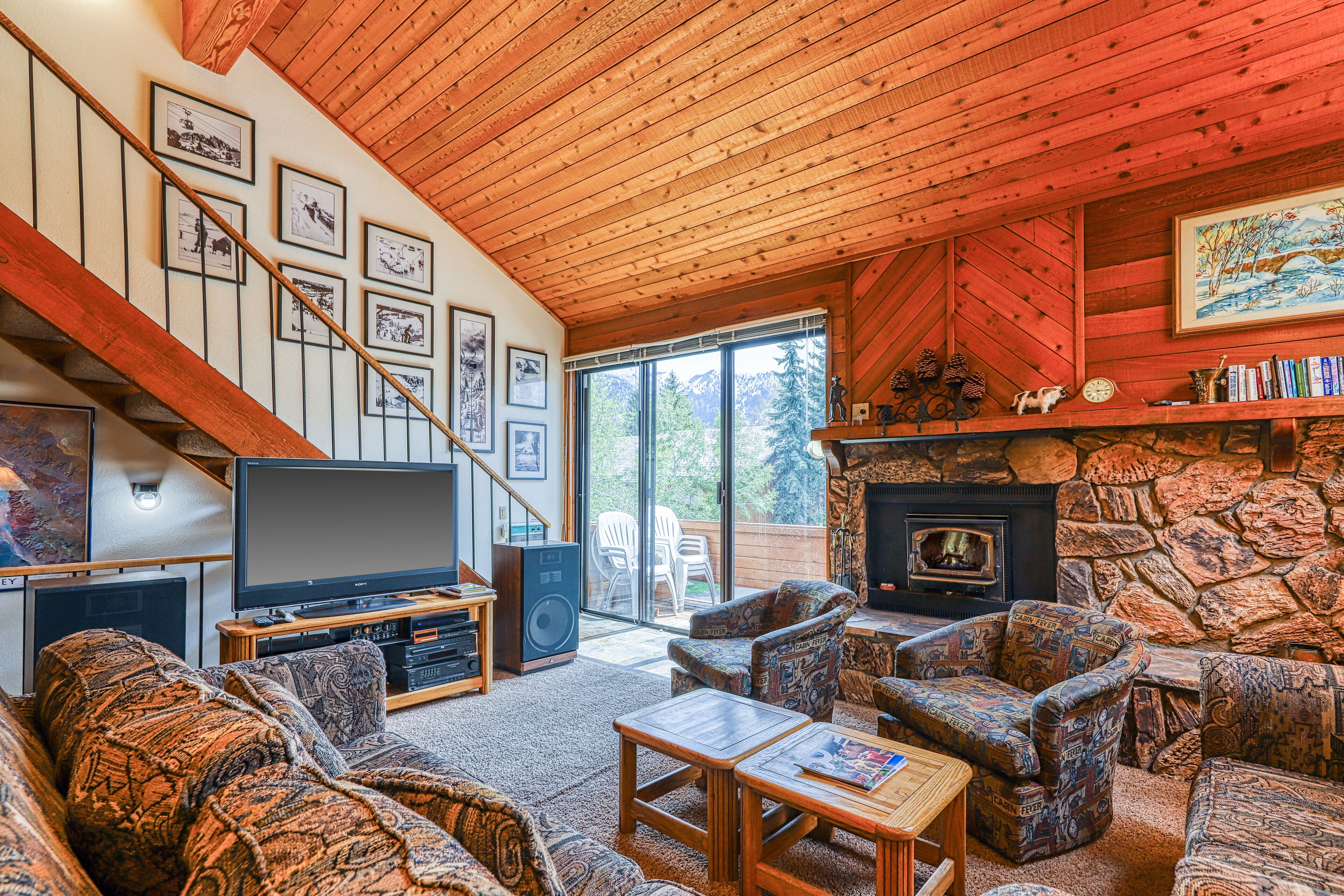 Télévision, cheminée, lecteur de DVD