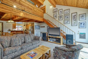 Télévision, cheminée, lecteur de DVD