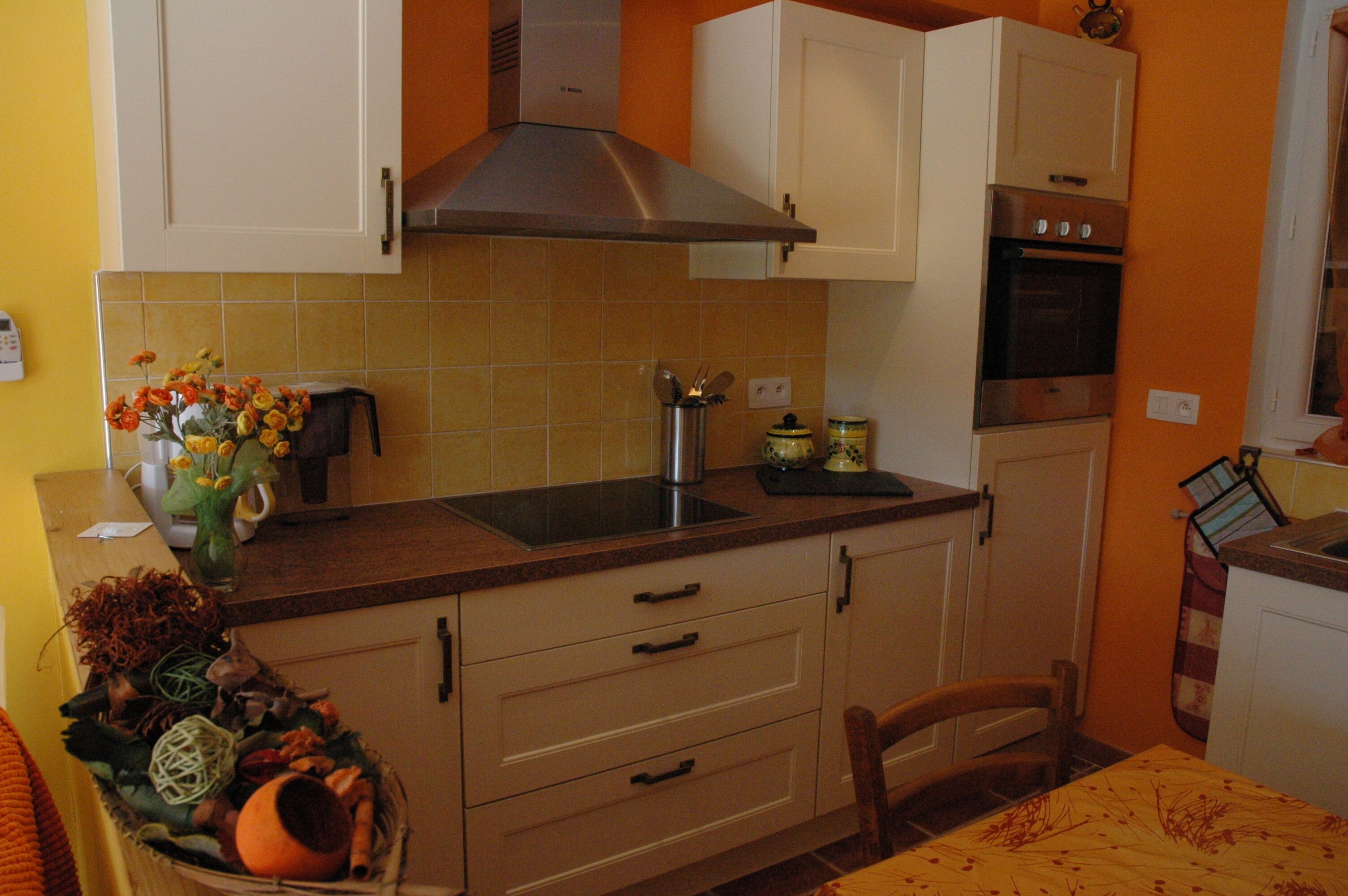 Frigorífico, microondas, horno y placa de cocina