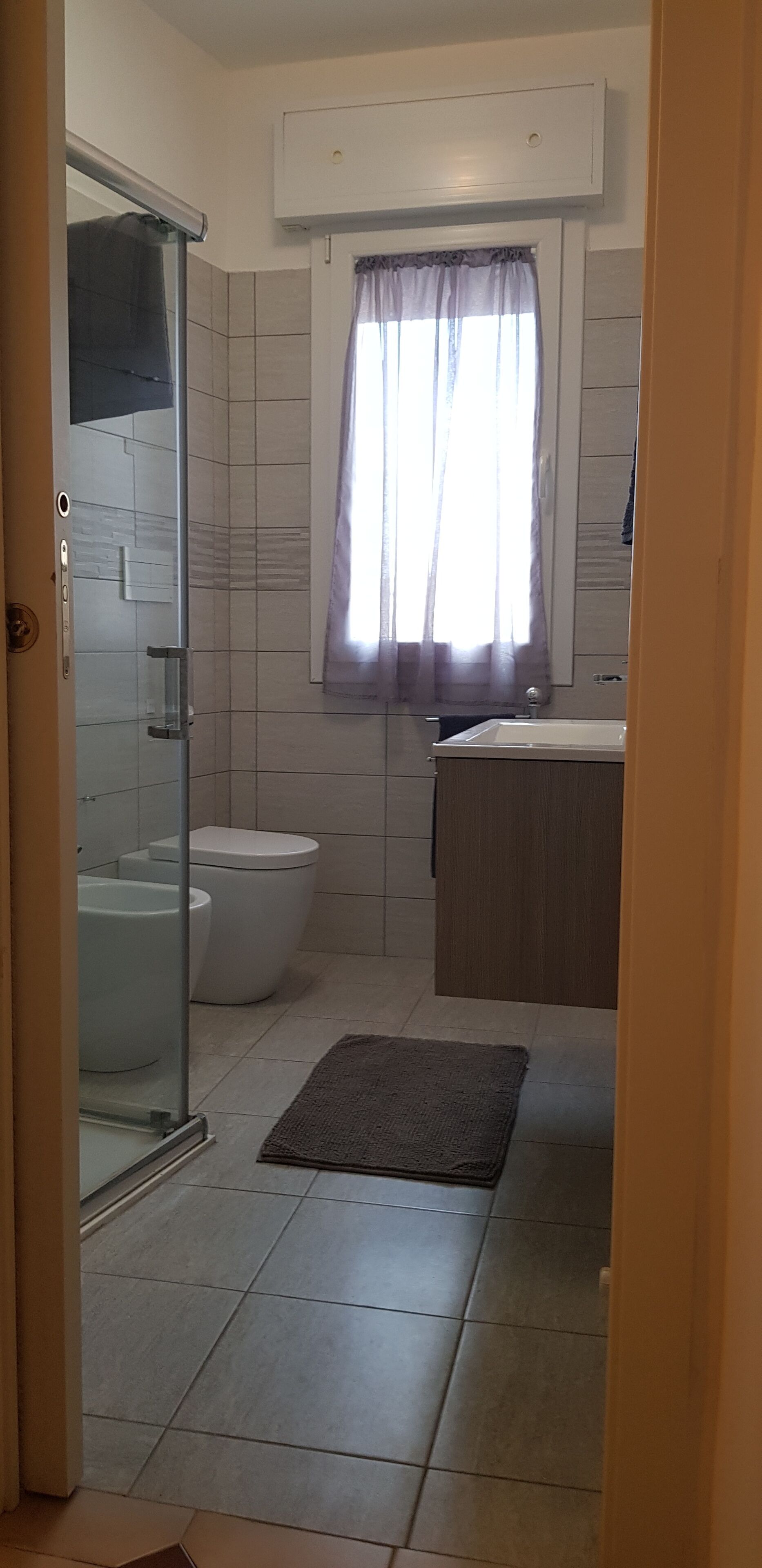 Chuveiro, secador de cabelo, bidê, toalhas de banho
