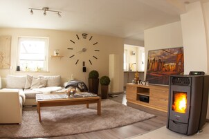 House | Living area | 32-inch TV with satellite channels, fireplace, DVD player