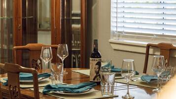 Fridge, microwave, coffee/tea maker, cookware/dishes/utensils