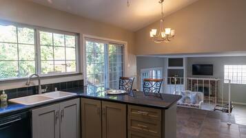 Fridge, microwave, dishwasher, coffee/tea maker