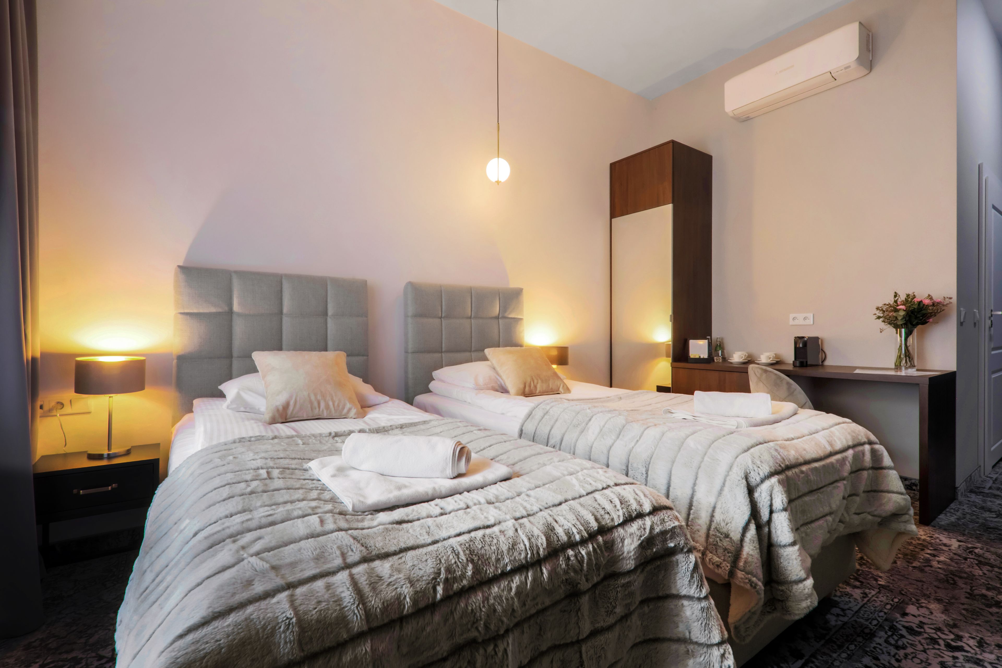 Premium bedding, memory foam beds, in-room safe, desk