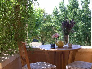 Outdoor dining - Beautiful manor with swimming pool and orchard facing the Provençal Colorado (Rustrel)