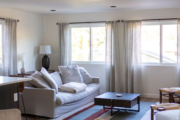 Smart TV, fireplace, stereo