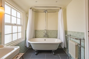 Combined shower/tub, hair dryer