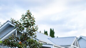 A woman standing by a stone wall with a sign that reads "Our Place @BRIGHT-ourplaceatbright.com.au".