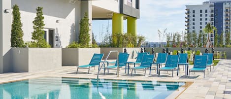 Outdoor pool, pool loungers