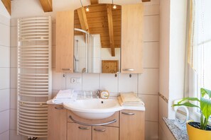 Regadera, secadora de cabello, toallas 