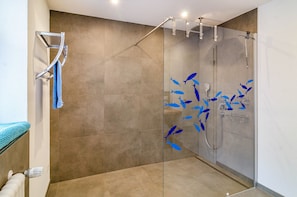 Ducha, secador de pelo y toallas