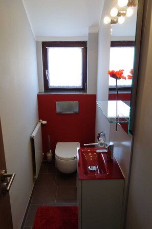 Apartment | Bathroom | Shower, hair dryer, towels, soap - Ferienwohnung Itzgrundblick (Grossheirath)