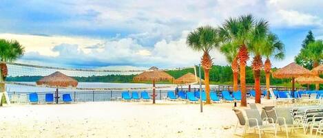 Sun-loungers, beach towels