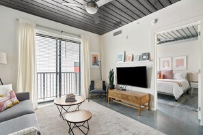 1 bedroom, desk, iron/ironing board, travel cot