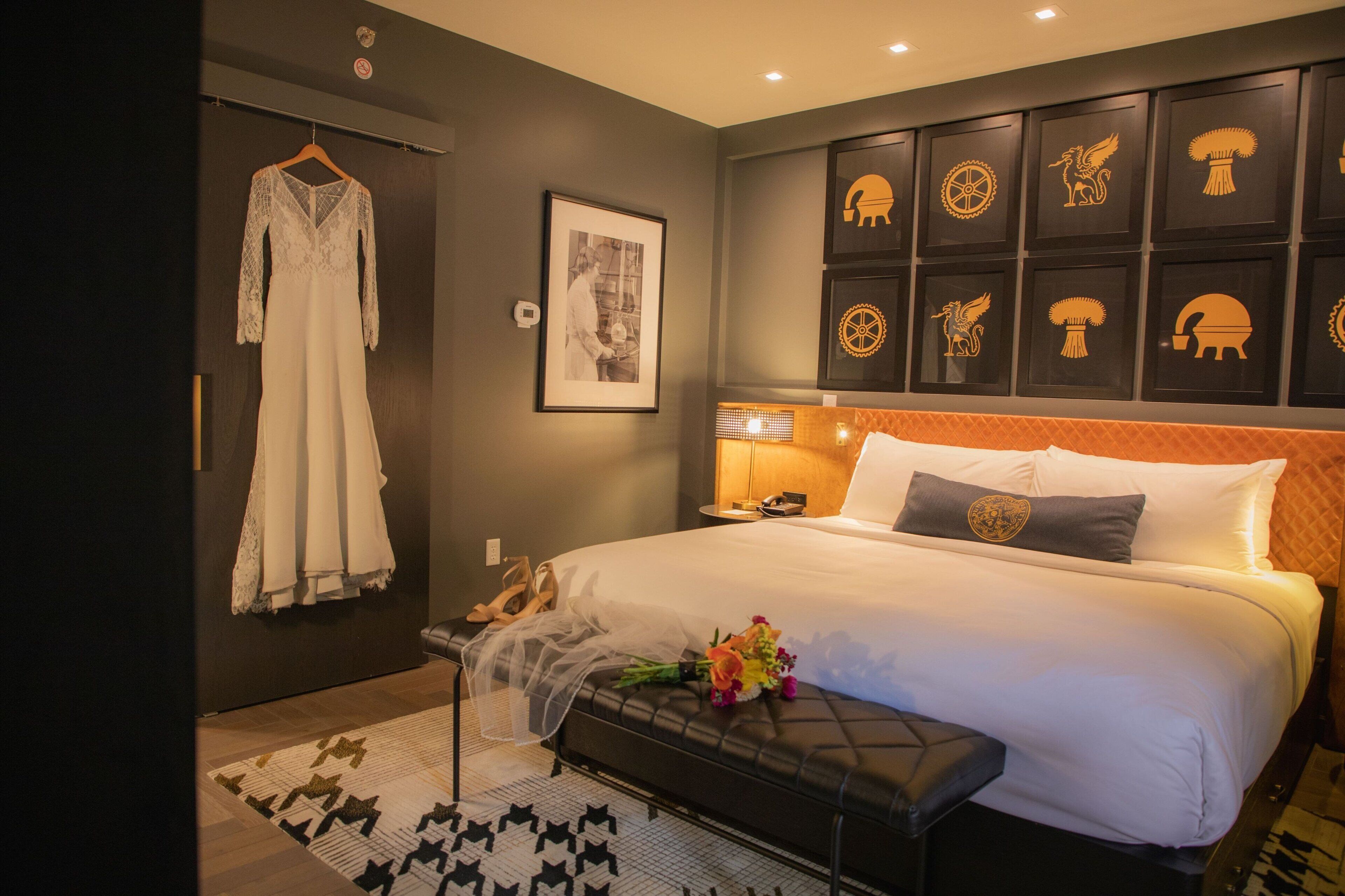 desk, laptop workspace, blackout curtains, iron/ironing board