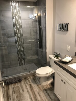 Shower, hair dryer, towels, toilet paper - Private Pool  2 master suites- townhome in Avondale Private Club, Palm Desert (Palm Desert)
