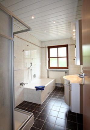 Apartment | Bathroom | Separate tub and shower, hair dryer, towels