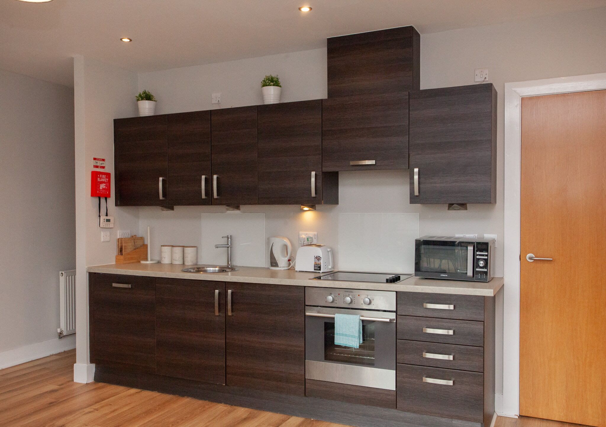 Fridge, microwave, oven, dishwasher