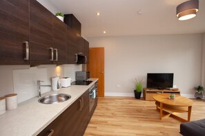 Fridge, microwave, oven, dishwasher