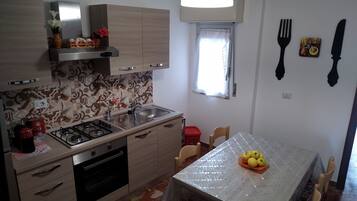 Coffee/tea maker, fridge, oven, stovetop