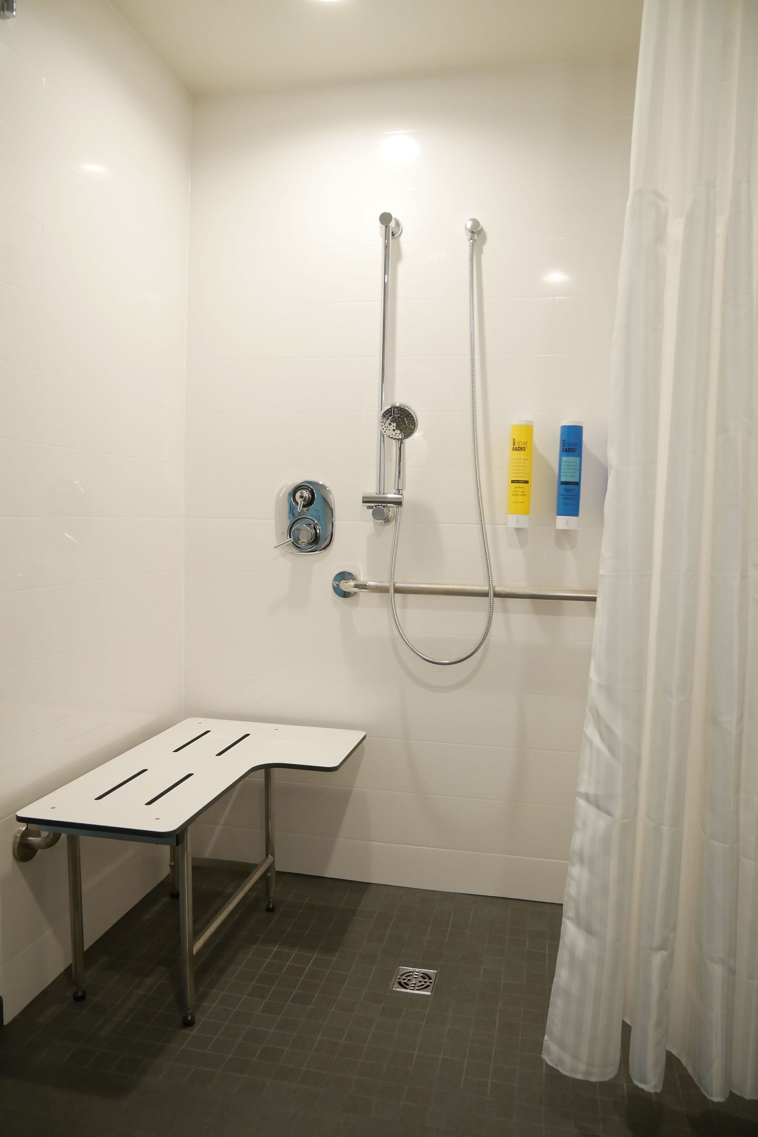 room, 2 queen beds, accessible (roll-in shower) | bathroom | shower, hair dryer, towels